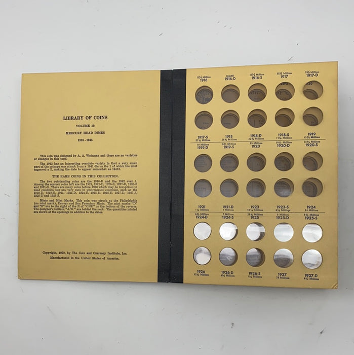 Library of Coins Vol 10 Mercury Head Dimes Coin Album-Used