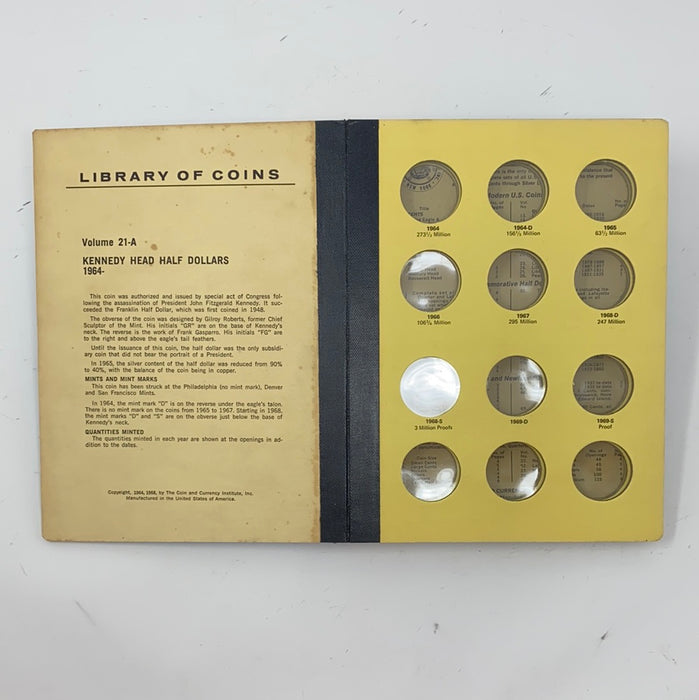 Library of Coins Vol 21A Kennedy Half Dollars Coin Album-Used