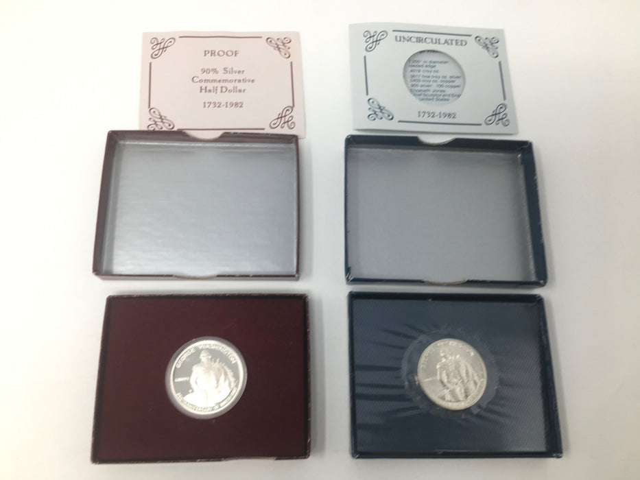 1982 S Proof & 1982 D Uncirculated Washington 90% Silver Half Dollars US Mint Commemorative Coins - US Coin