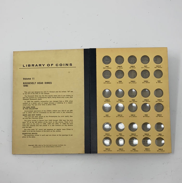 Library of Coins Vol 11 Roosevelt Head Dimes Coin Album-Used