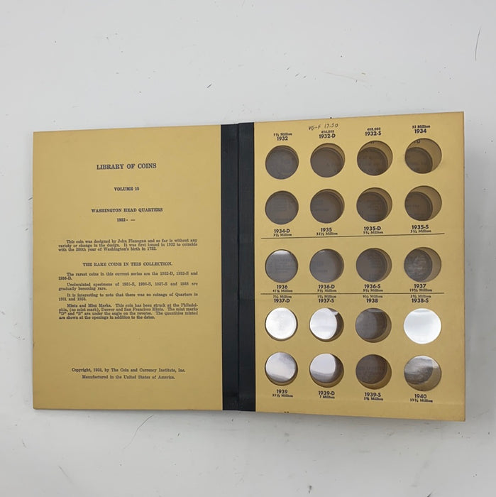 Library of Coins Vol 15 Washington Quarters Coin Album-Used