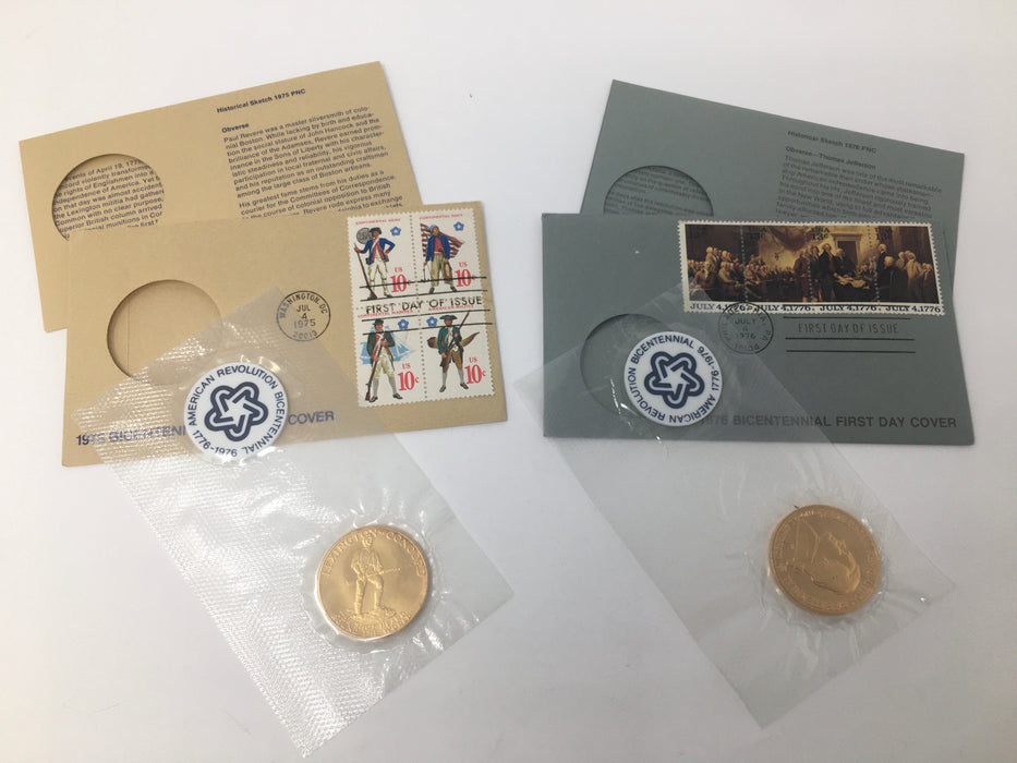 X000029 1975 & 1976 Jefferson Bicentennial Coins with First Day Covers FDC Envelopes/Stamps - US Coin