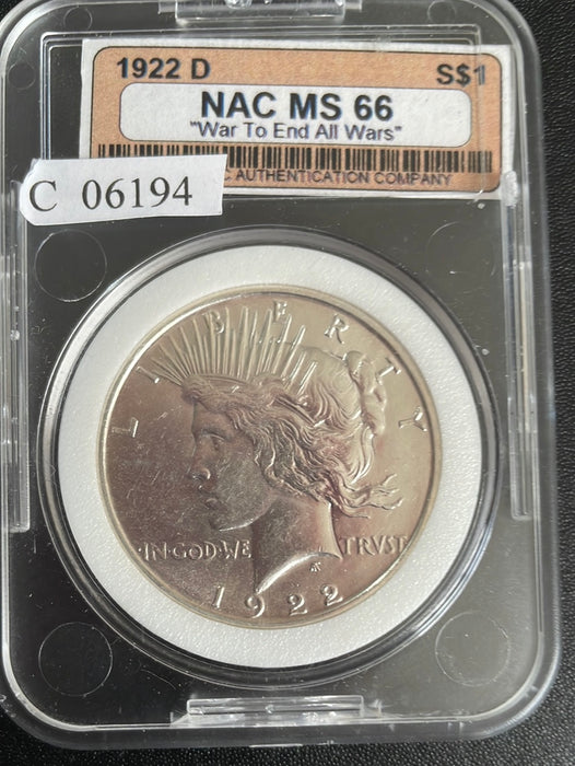 1922 D Peace Dollar NAC MS66 We feel MS64 - US Coin