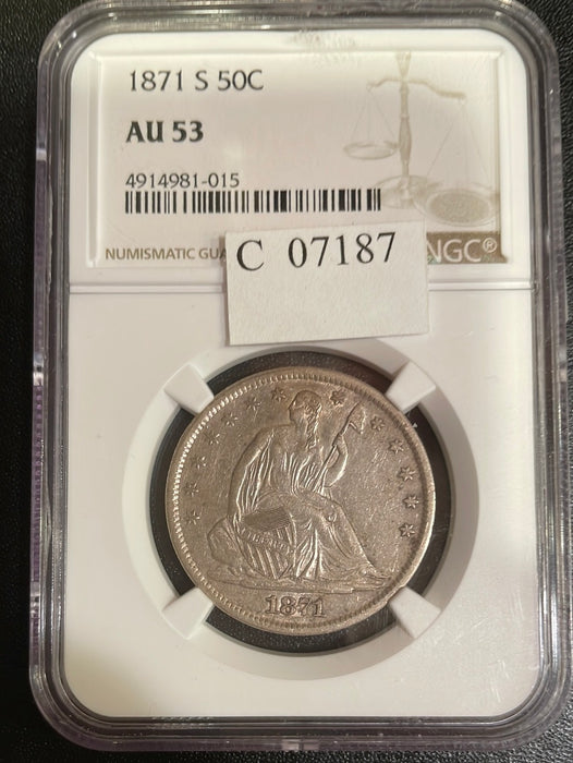 1871 S Liberty Seated Half Dollar NGC AU 53 - US Coin