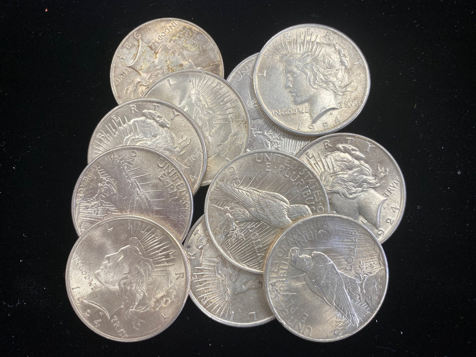 Peace Dollar Half Roll - 10 Various Years (Mix of 1922, 23, 24) Coins - BU