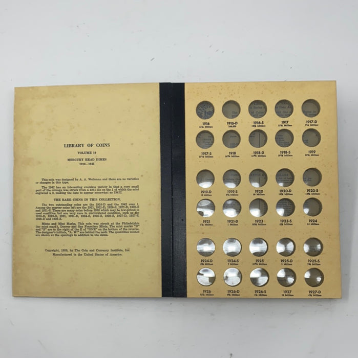 Library of Coins Vol 10 Mercury Head Dimes Coin Album-Used