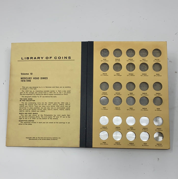 Library of Coins Vol 10 Mercury Head Dimes Coin Album-Used