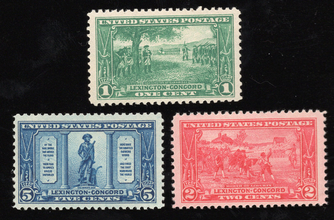 #617-619 Vf/Xf MNH Choice Set - 1925 Lexington Concord Issue US Stamp