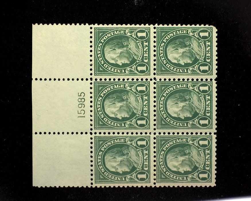 #552 Mint 1 cent Franklin plate block of six PL#15985 F/VF LH US Stamp