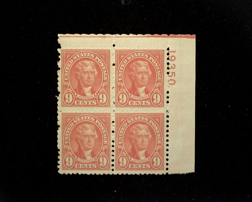 #641 Mint 9 cent Jefferson plate block of four PL#19350 VF NH US Stamp