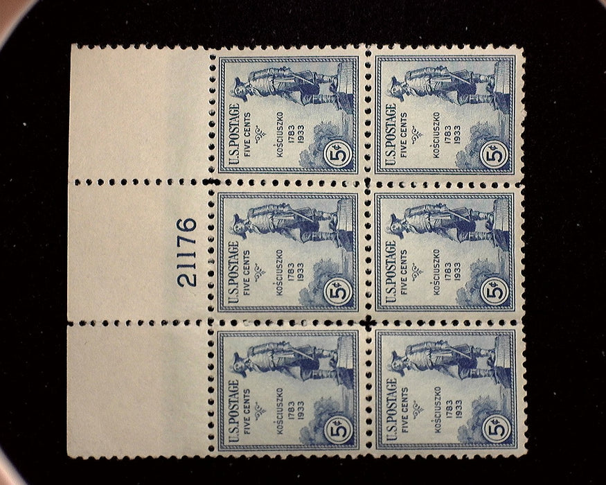 #734 Mint 5 cent Kusciuszko plate block of six PL#21176 Vf/Xf NH US Stamp