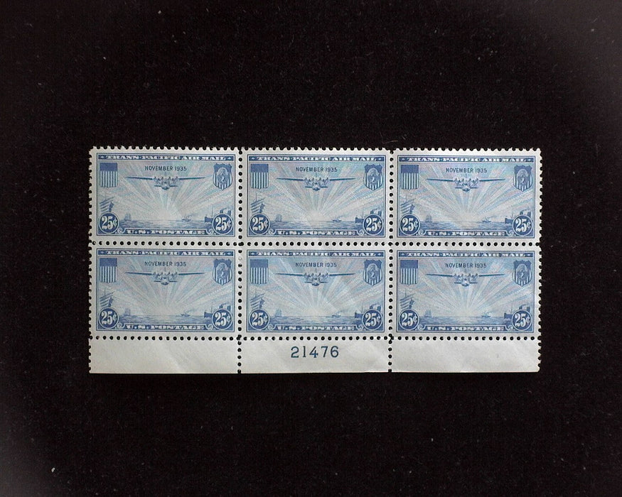 #C20 MNH 25 cent Clipper Airmail plate block XF US Stamp