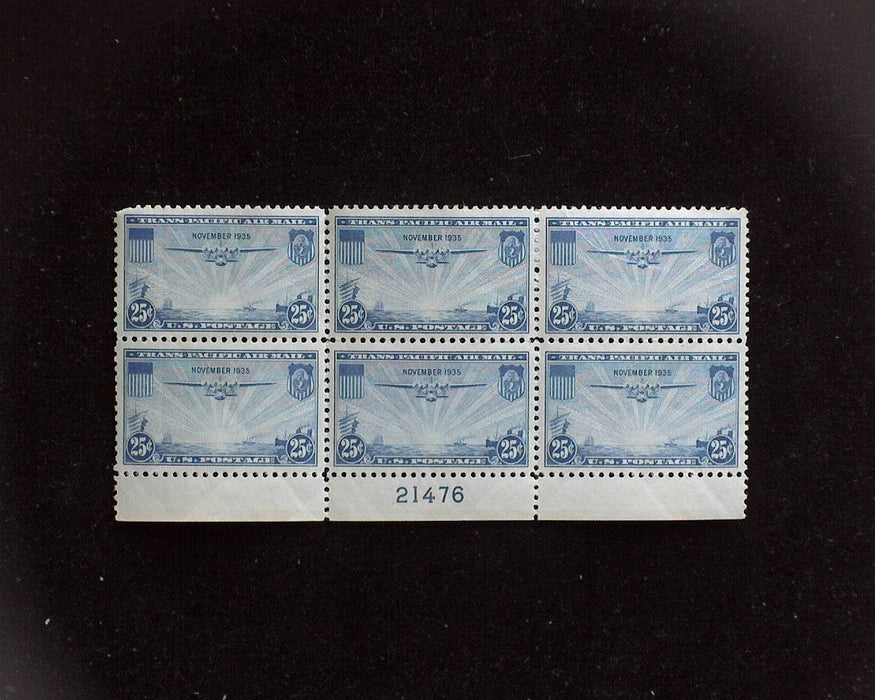 #C20 MNH 25 cent Clipper Airmail plate block XF US Stamp