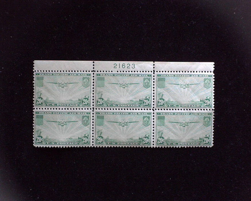 #C21 MNH 20 cent Clipper Airmail plate block Vf/Xf US Stamp