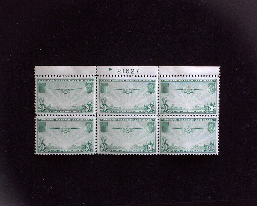 #C21 MNH 20 cent Clipper Airmail plate block Vf/Xf US Stamp