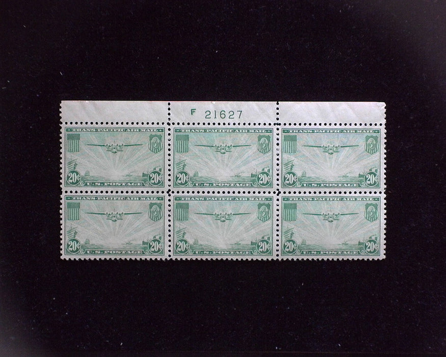 #C21 MNH 20 cent Clipper Airmail plate block XF US Stamp