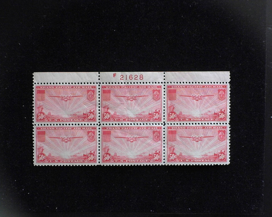 #C22 MNH 50 cent Clipper Airmail plate block Faint natural gum creases XF US Stamp