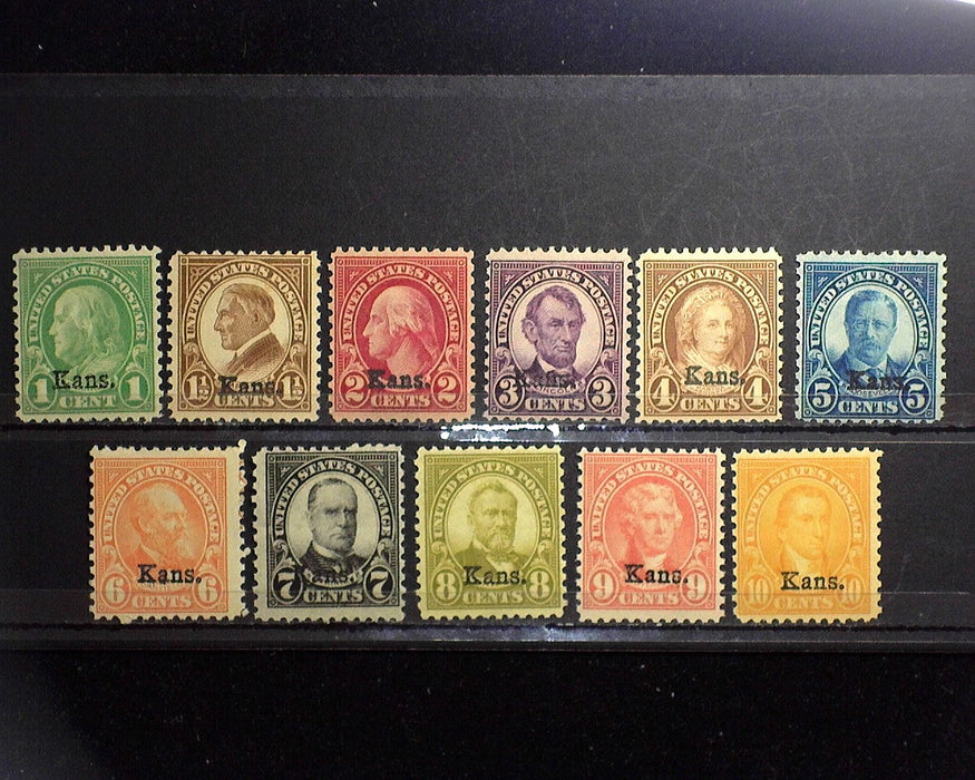 #658-668 MNH 1929 1 cent thru 10 cent Kansas overprints. F US Stamp