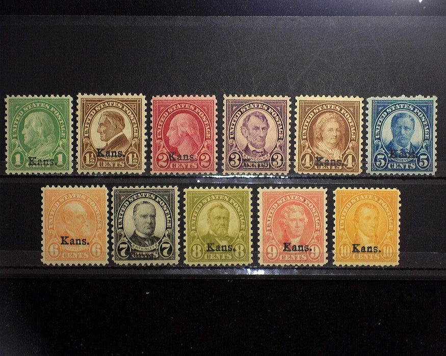 #658-668 1929 1c thru 10c Kansas overprints. Mint VF LH US Stamp