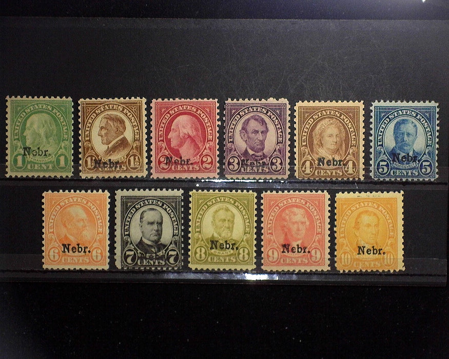 #669-679 MNH 1929 Nebraska overprint. F US Stamp