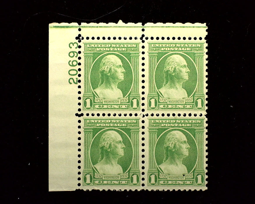 #705 1 Cent Washington Bicentennial Plate Block Mint VF NH US Stamp