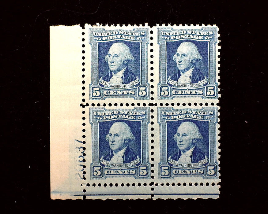 #710 5 Cent Washington Bicentennial Plate Block Mint F/VF NH US Stamp