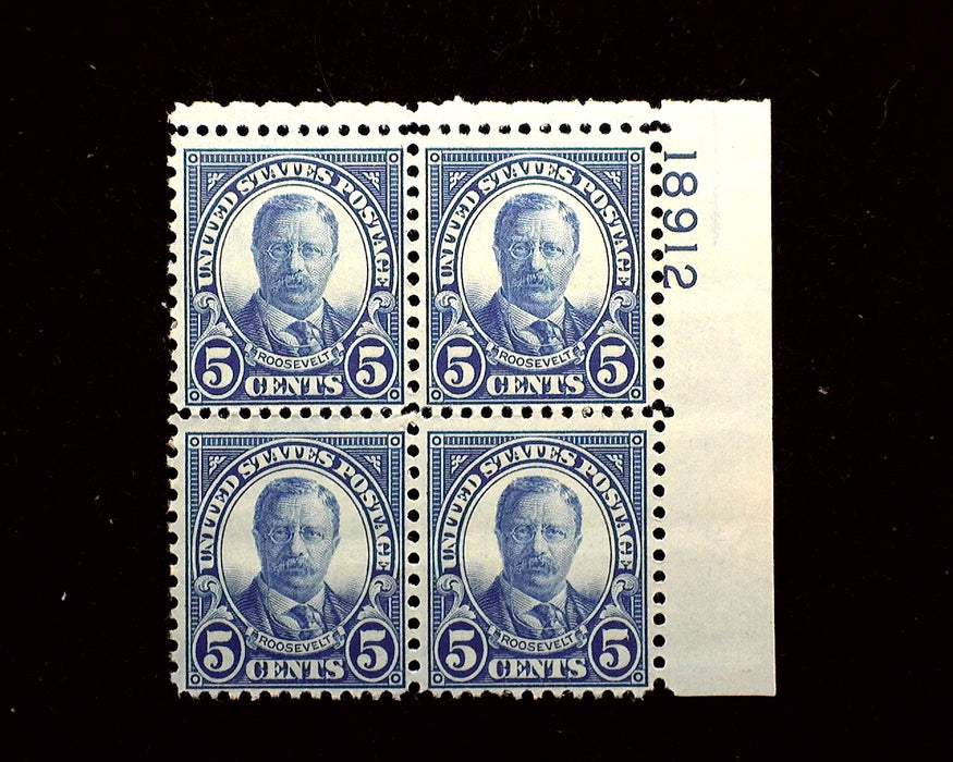 #637 5 Cent Roosevelt Plate Block Mint F/VF NH US Stamp