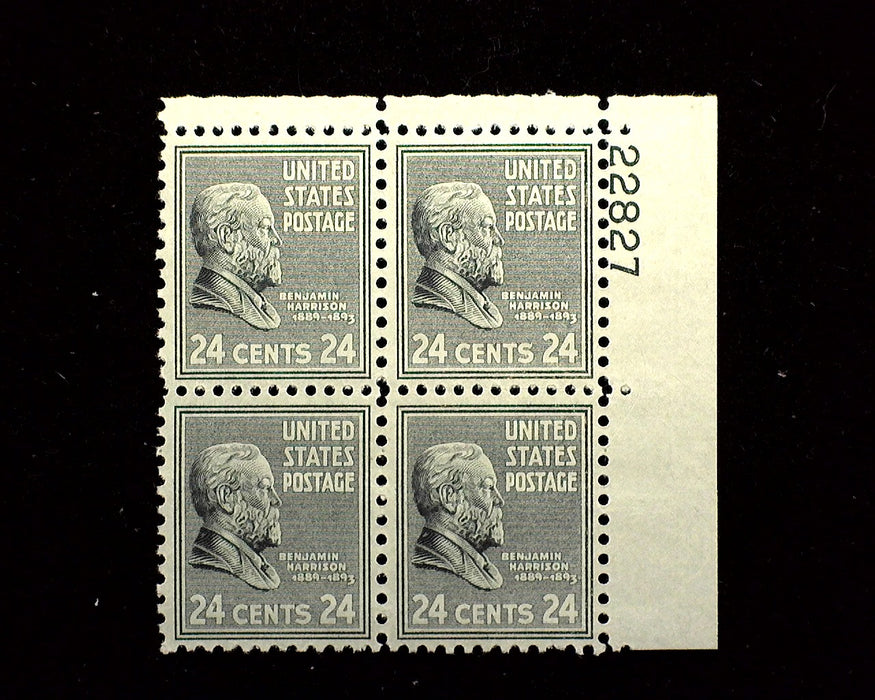 #829 24 Cent Harrison Plate Block Vf/Xf NH US Stamp