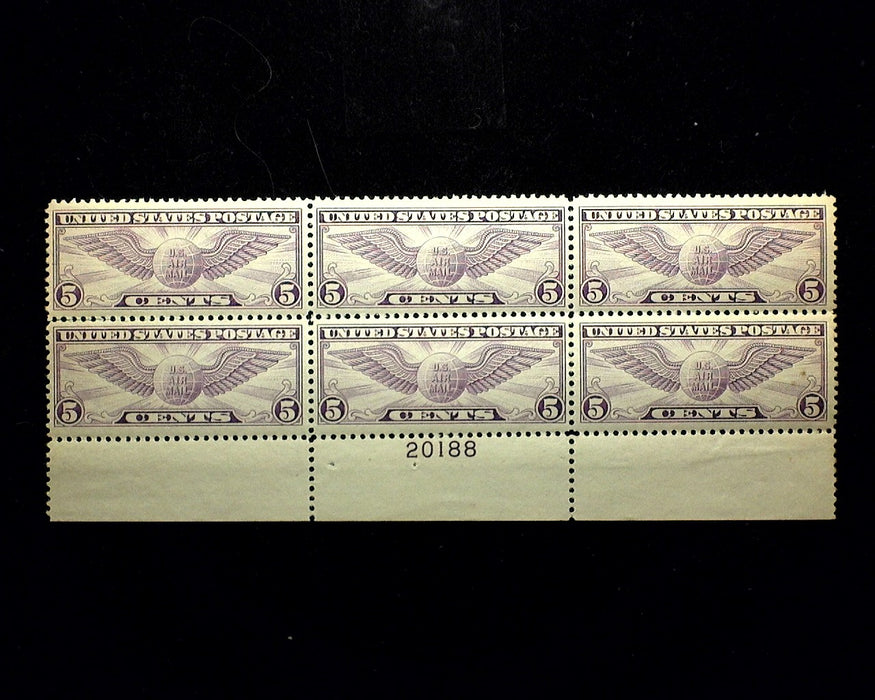 #C12 5 Cent Winged Globe Air Mail Plate Block Mint Vf/Xf NH US Stamp