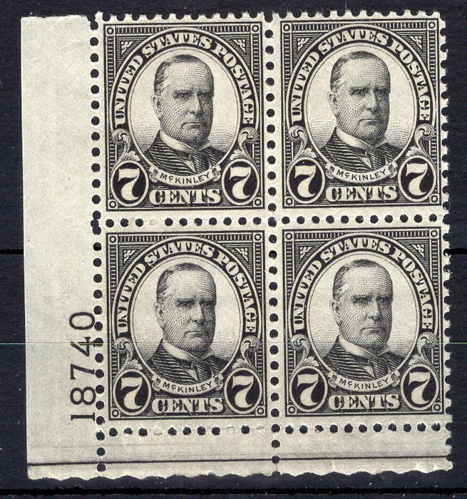 #639 7 Cent McKinley Plate block #18740 F/VF NH Mint US Stamp