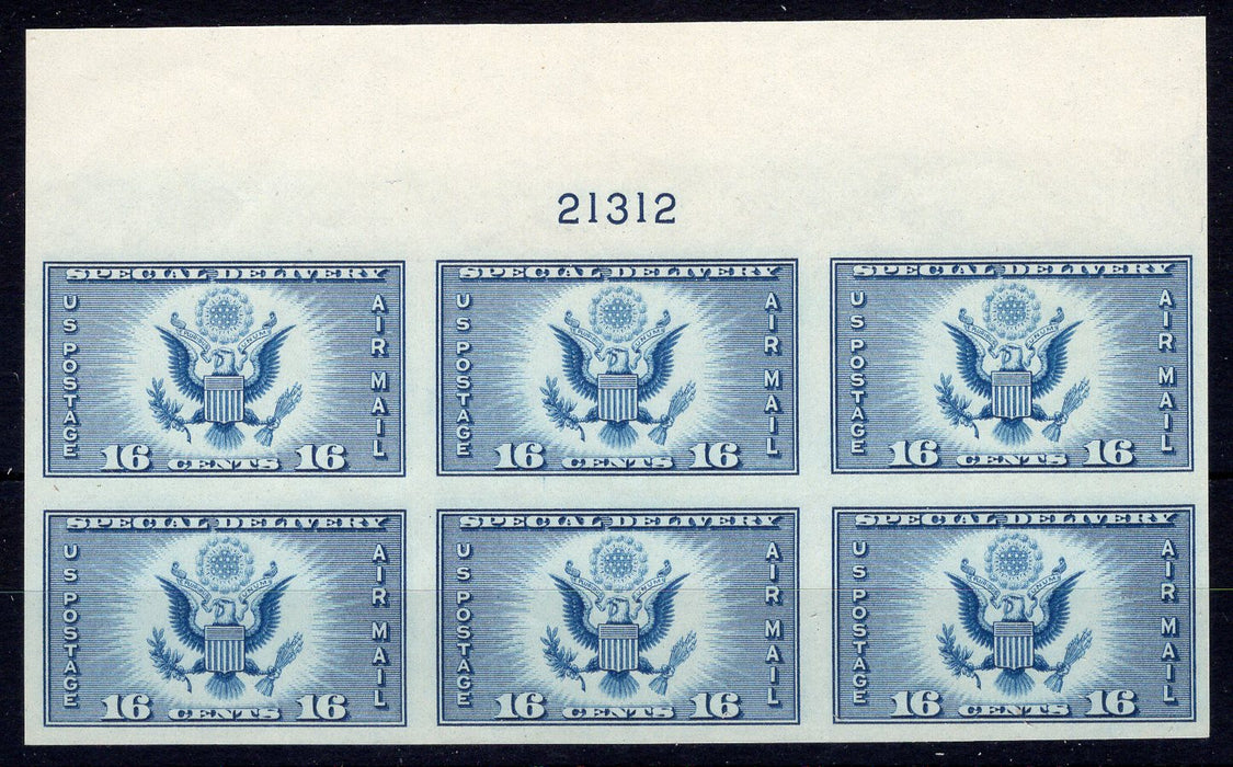 #771 16 cent Airmail Special Delivery Imperforate Plate block #21312 XF Mint US Stamp