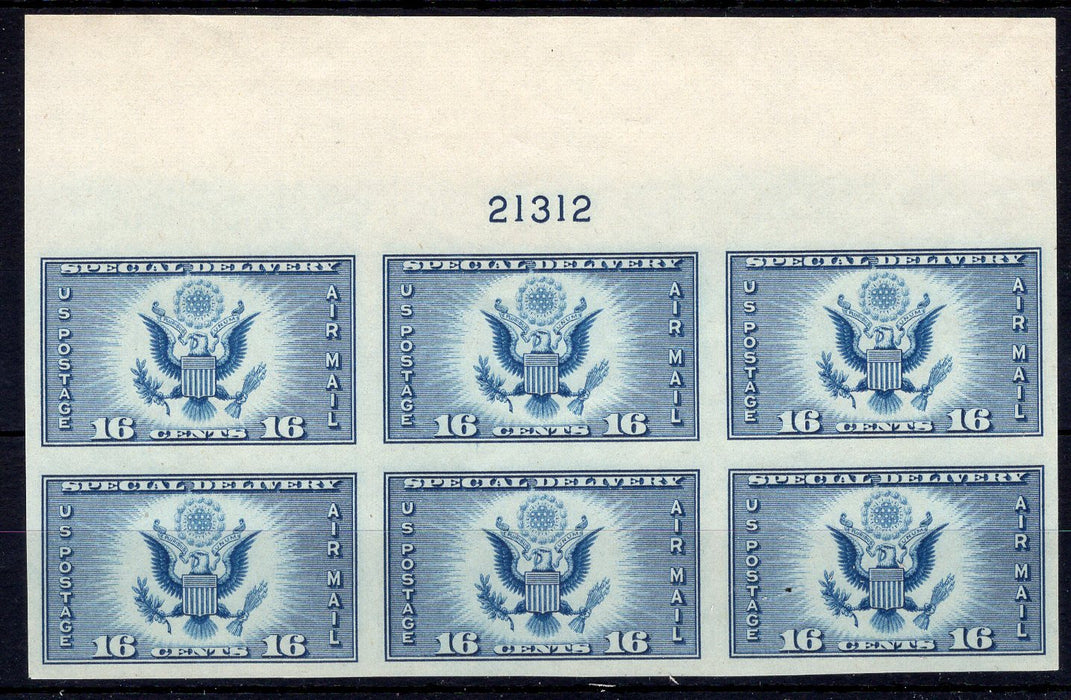 #771 16 cent Airmail Special Delivery Imperforate Plate block #21312 XF Mint US Stamp