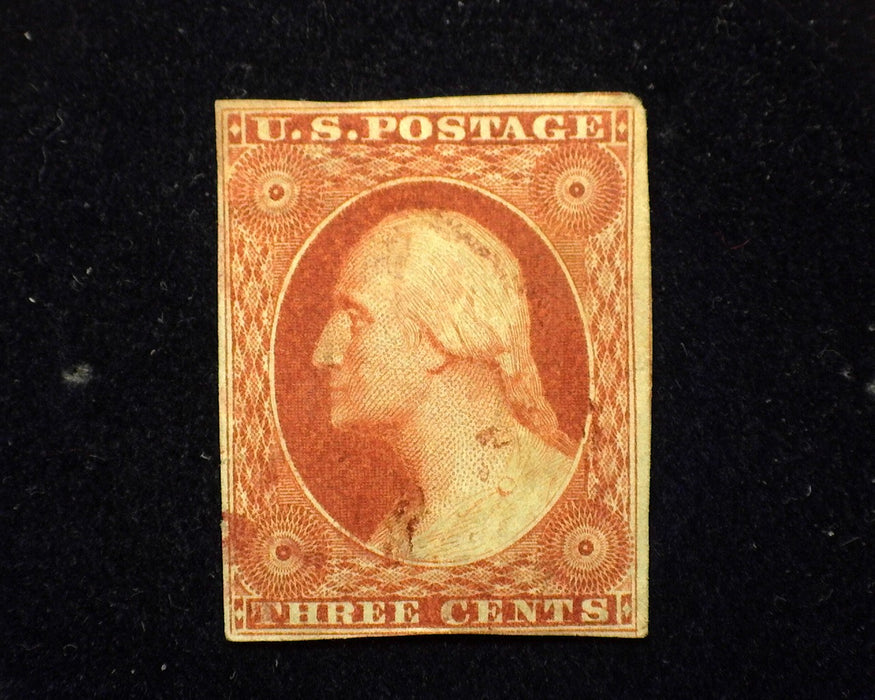 #10 Used Extremely faint cancel on 4 margin stamp. Pin head thin. Vf/Xf US Stamp