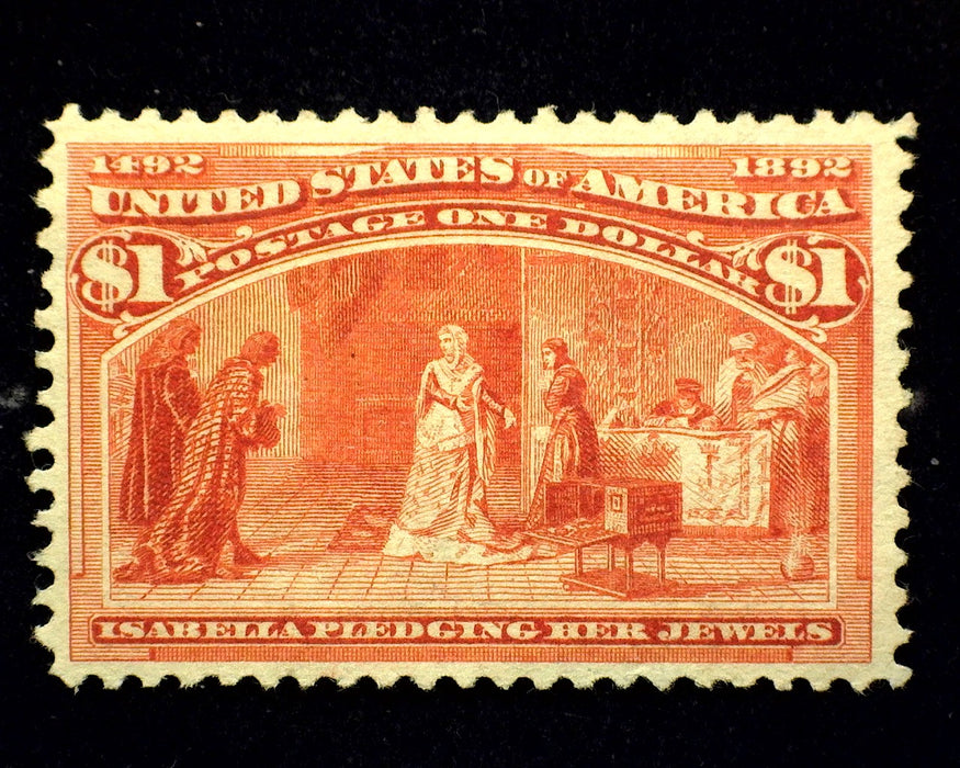 #241 Mint 1 Dollar Columbian No gum. Thins. Great Appearance. Vf/Xf US Stamp