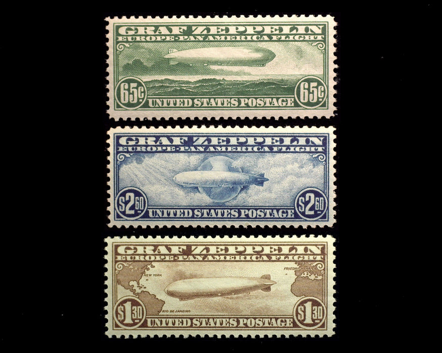 #C13-15 1930 Zeppelin Issue Choice set without the usual gum bends. Outstanding freshness. Mint XF NH US Stamps