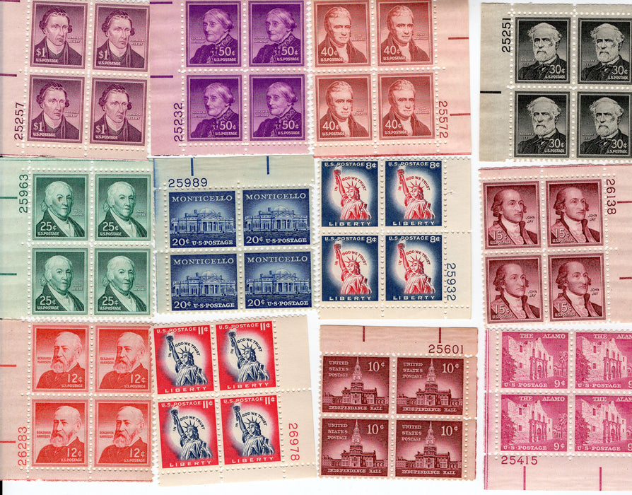 #1030 - 1052 1934 Presidential Set F/VF Fresh plate blocks. Mint US Stamp