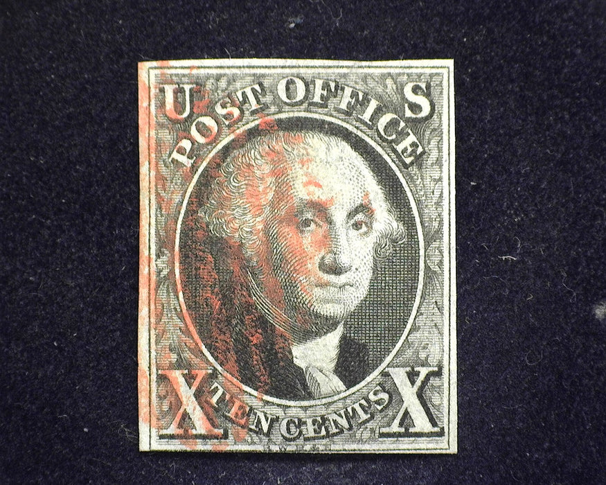 #2 1847 Issue. Four margin stamp touching at bottom. Intense color and faint Red Grid cancel. Vf/Xf US Stamp